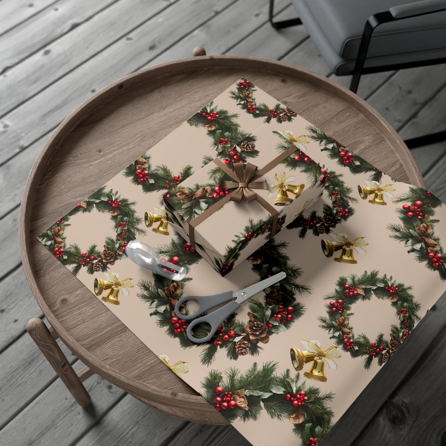Wreaths, Bells and Bows I - Beige