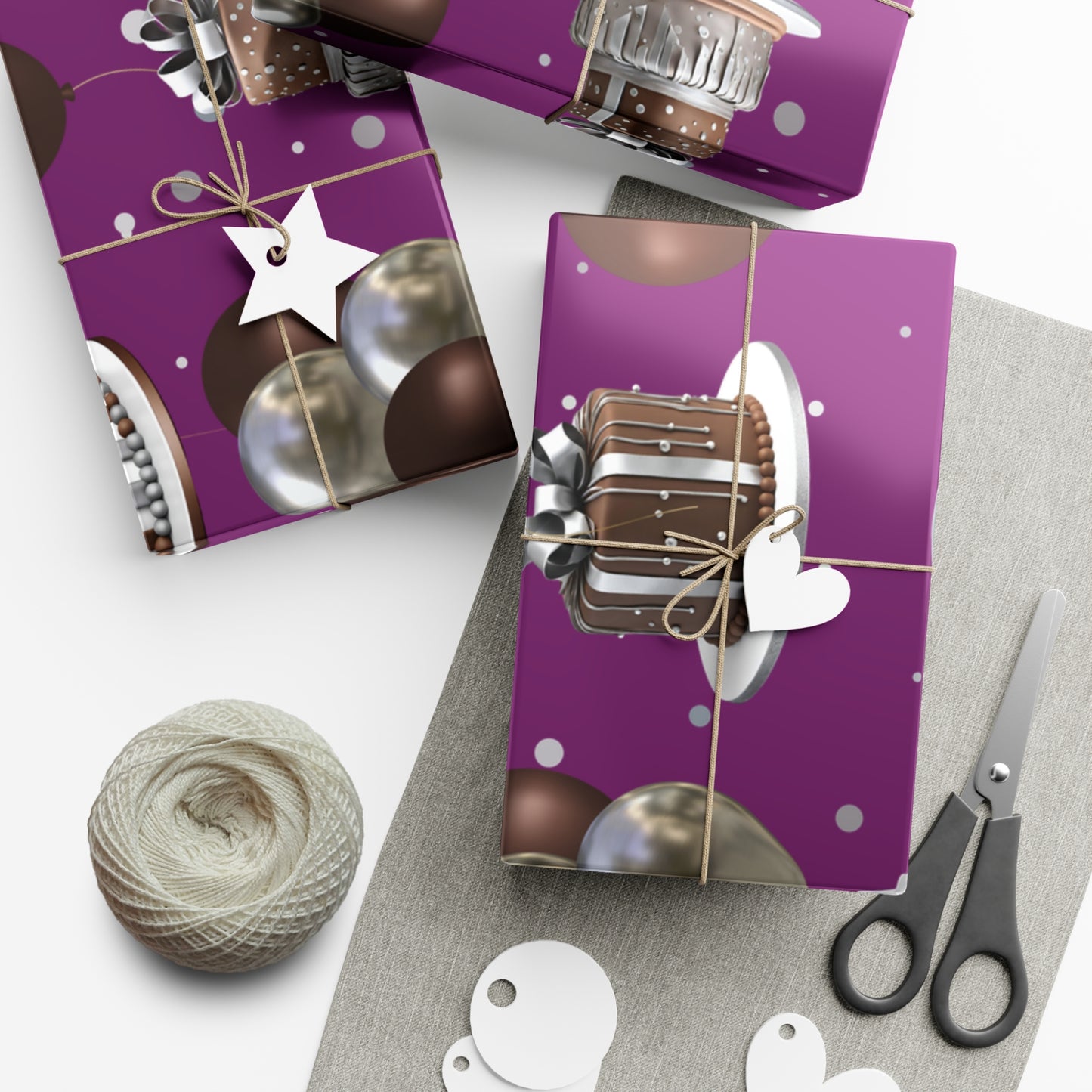 Birthday Cakes and Bows - Brown & Silver