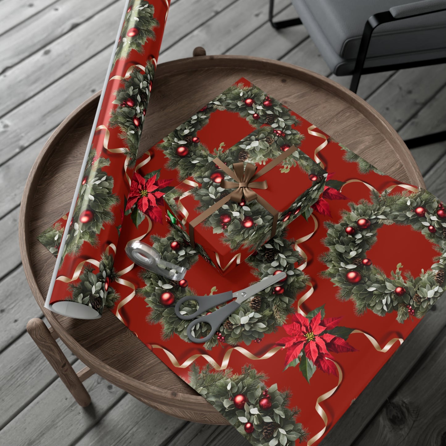Wreaths, Bells and Bows II - Dark Red
