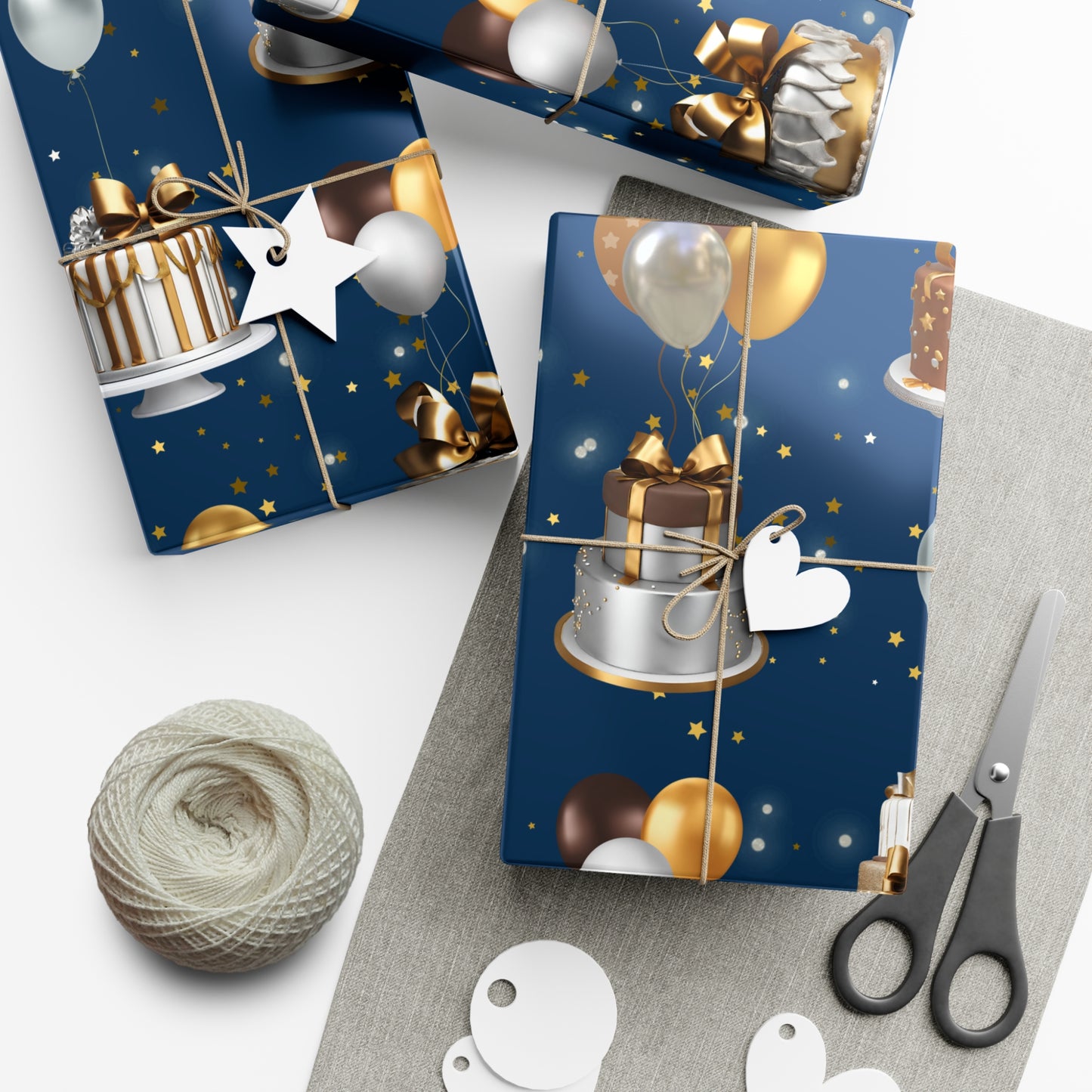 Birthday Cakes and Bows - Brown, Silver & Gold
