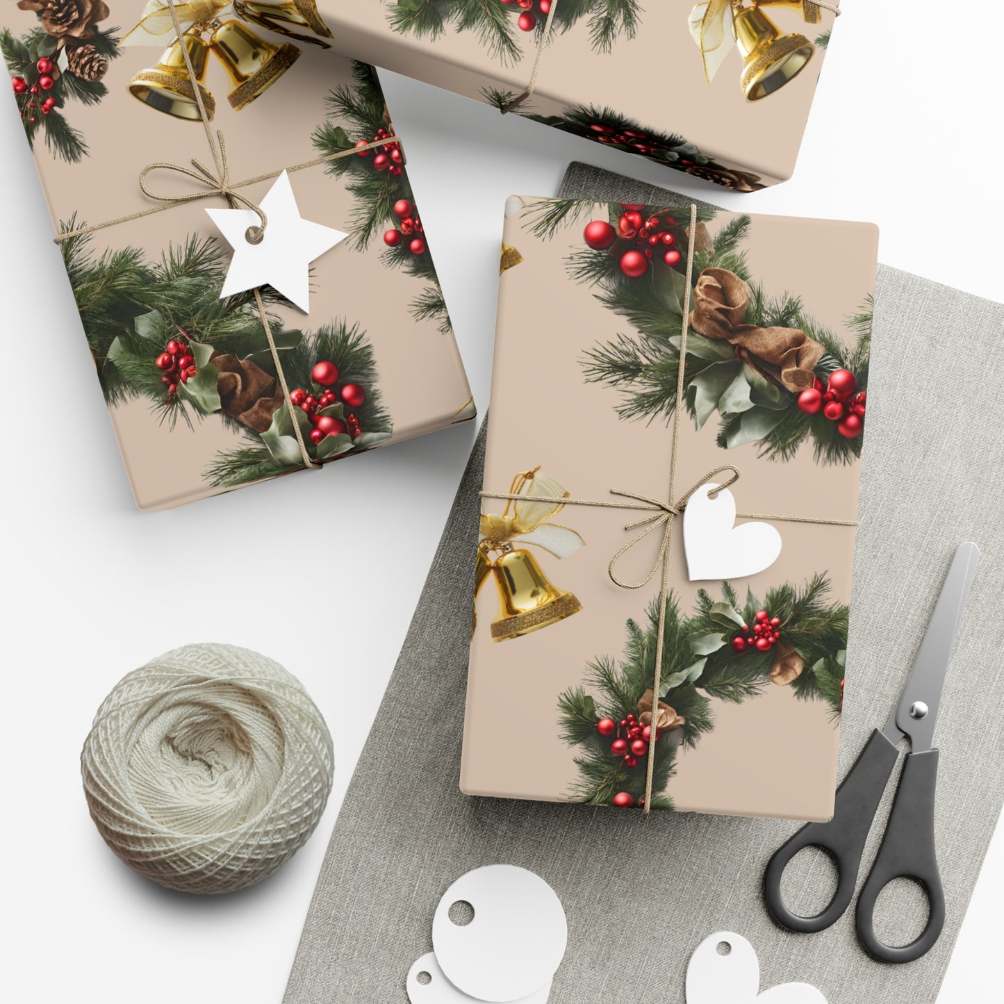 Wreaths, Bells and Bows I - Beige