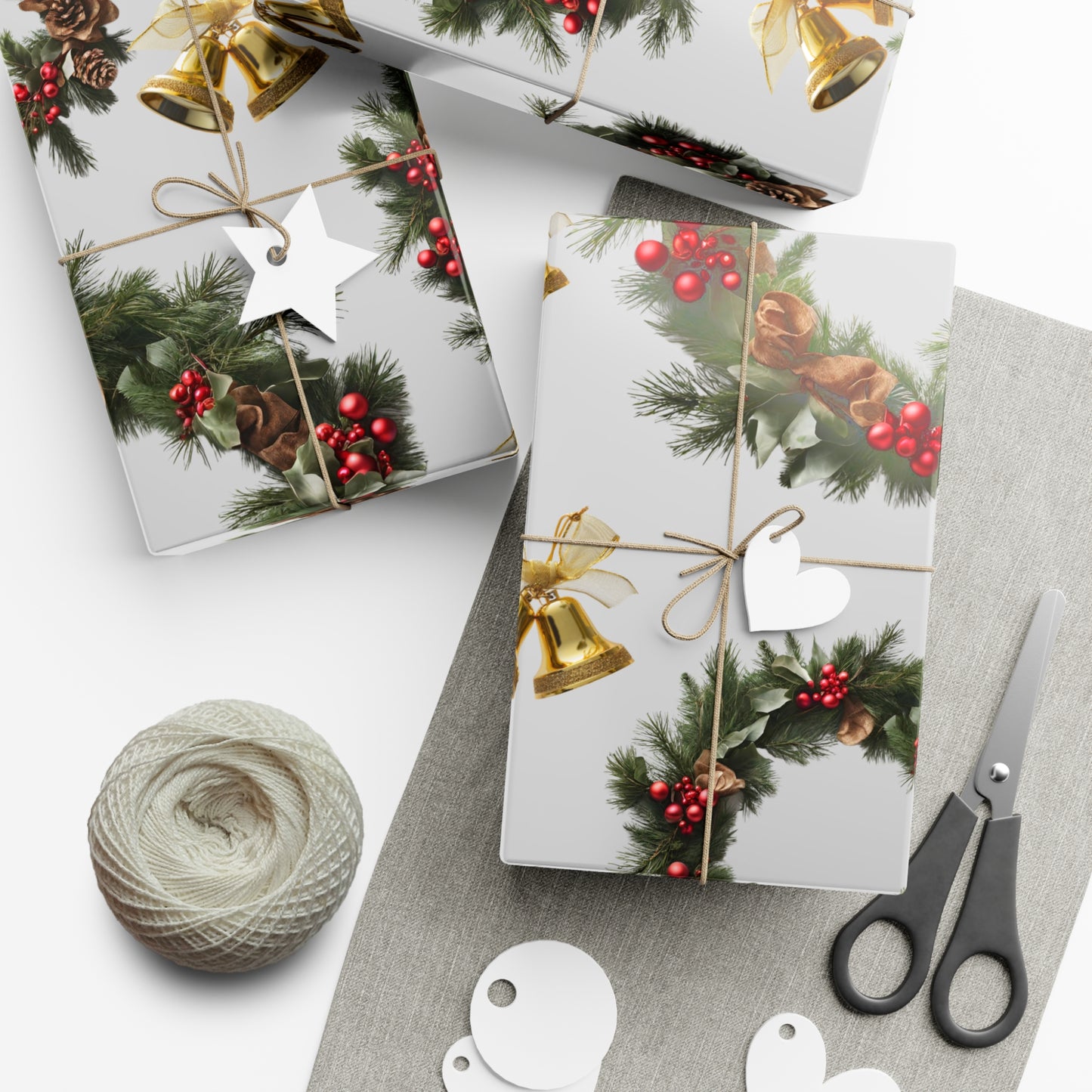Wreaths, Bells and Bows I - Light Gray
