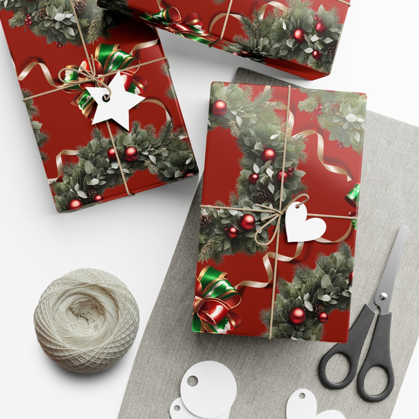 Wreaths, Bells and Bows II - Dark Red