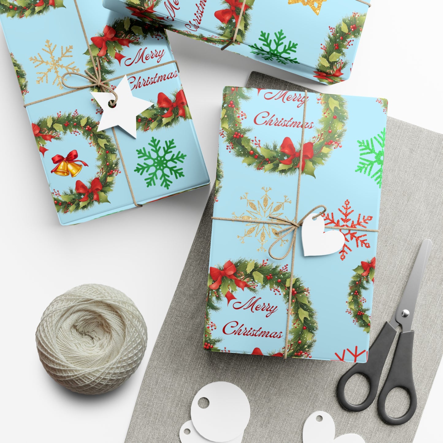 Wreaths, Bells and Bows III - Soft Blue