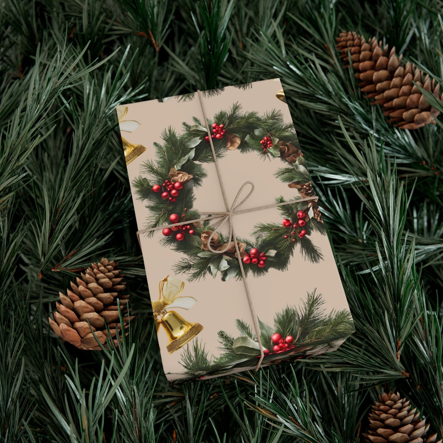 Wreaths, Bells and Bows I - Beige