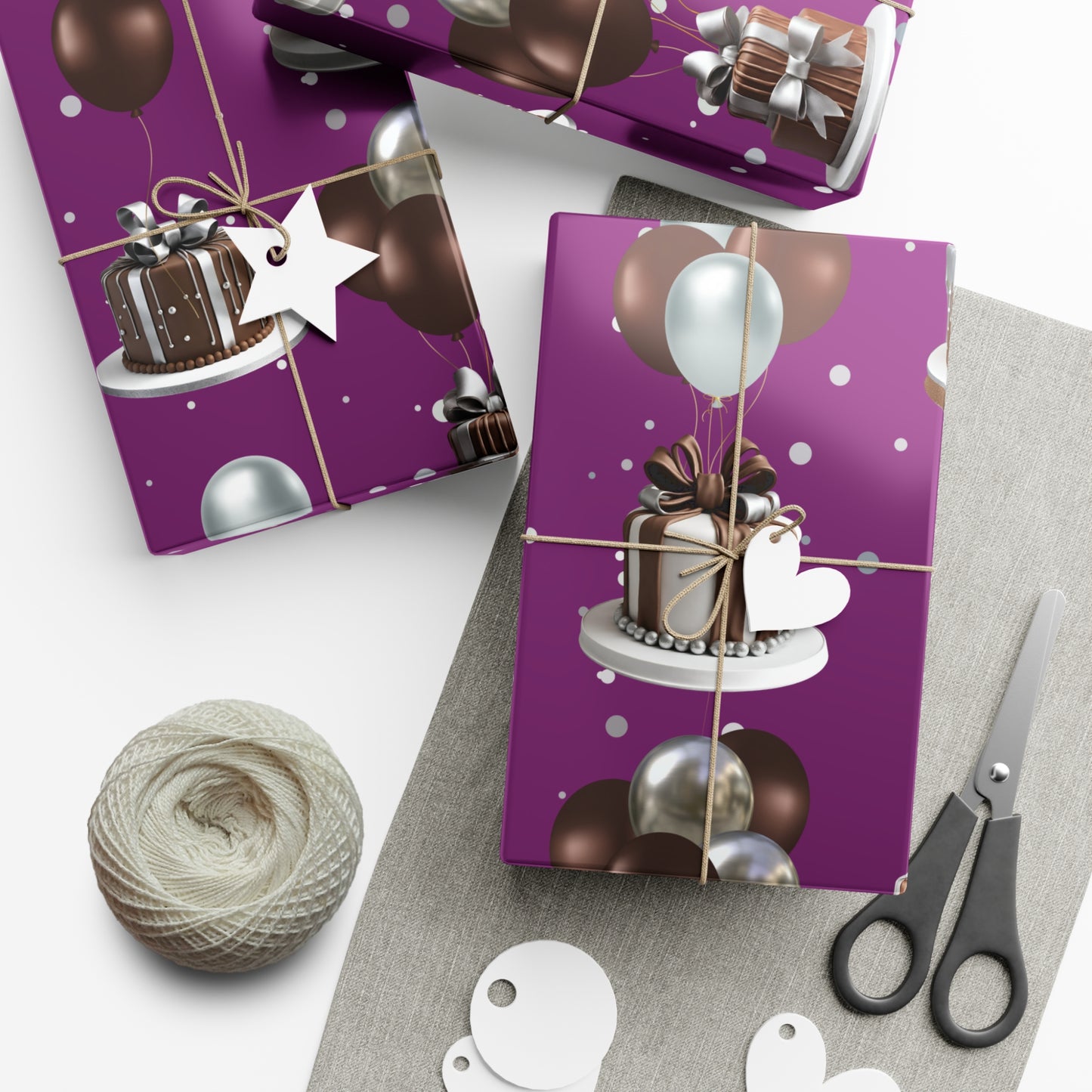 Birthday Cakes and Bows - Brown & Silver