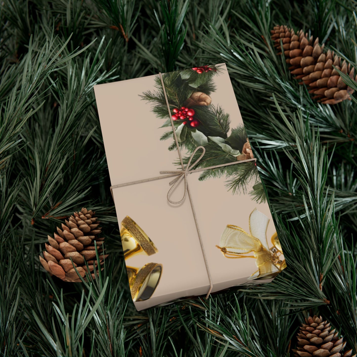 Wreaths, Bells and Bows I - Beige