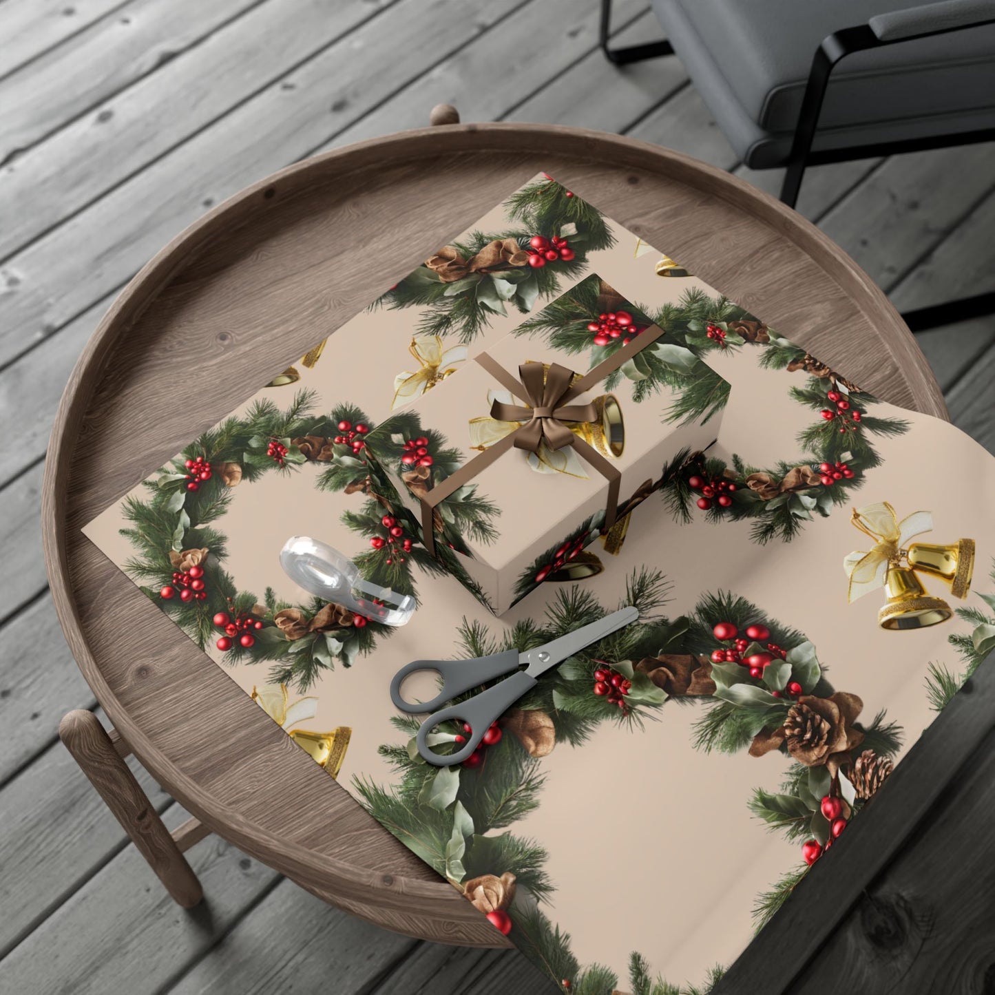 Wreaths, Bells and Bows I - Beige