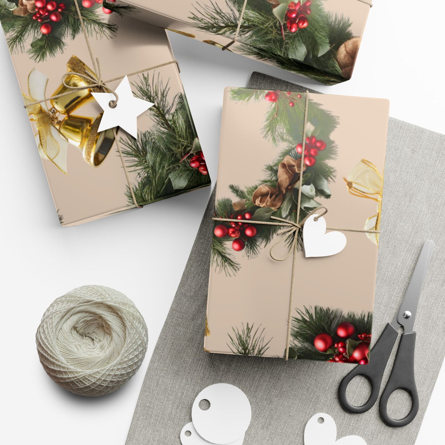 Wreaths, Bells and Bows I - Beige