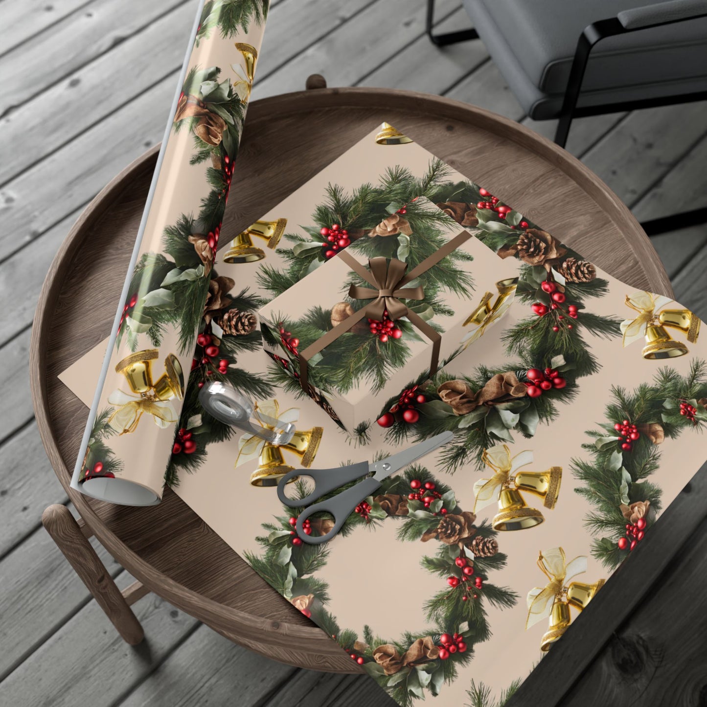 Wreaths, Bells and Bows I - Beige